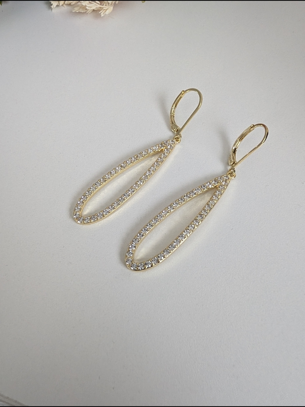 .925 Sterling Silver Gold Plated Teardrop Crystal Earrings